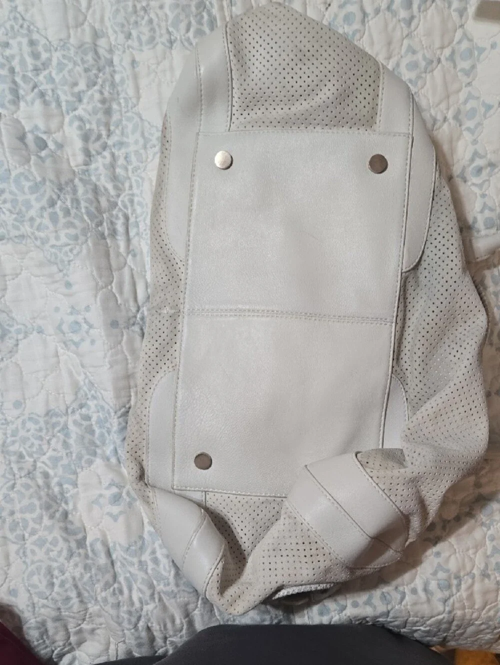 Hugo Boss White Perforated Shoulder Bag with Dual Front Flap Pockets